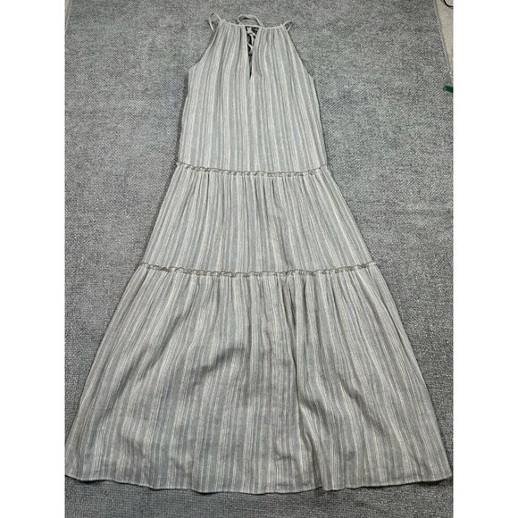Drew Dress Womens Small Gray Silver Striped Maxi Boho‎ Tiered Cottagecore - Picture 4 of 16